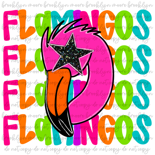 neon star-eyed flamingos png